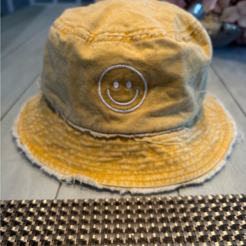 Yellow Bucket Hat with Smiley Face